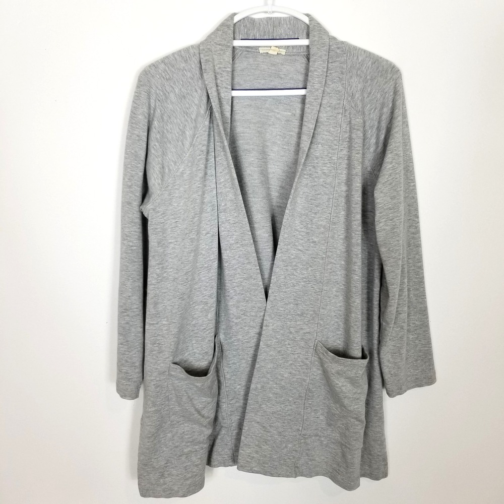 Eileen Fisher Women Notched Lapel Longline Coat Light Jacket Sz S Gray Open